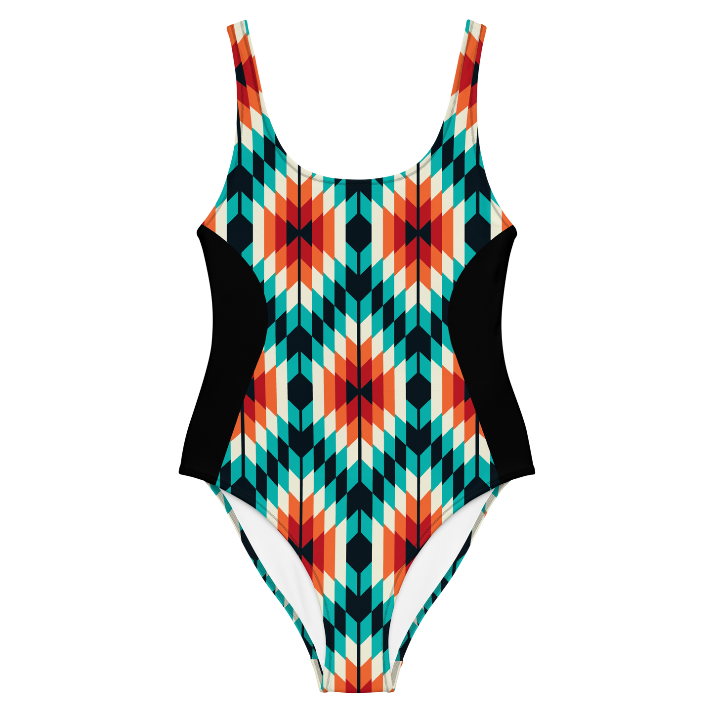 Teal and Orange Summer Azteca Print Ladies Swimsuit