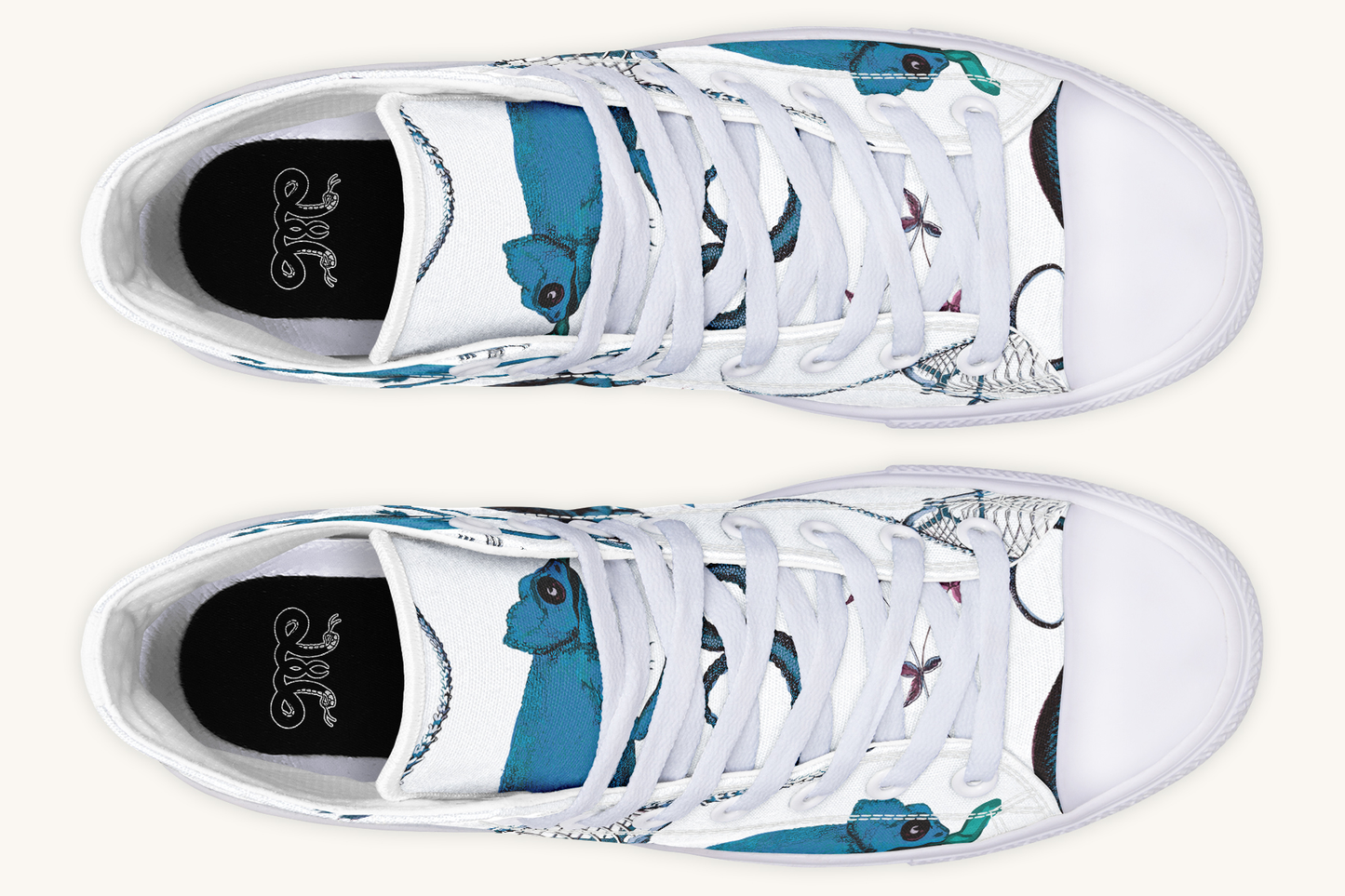 Reptilianin Bloom White Blue Hightops - Jaded Lament