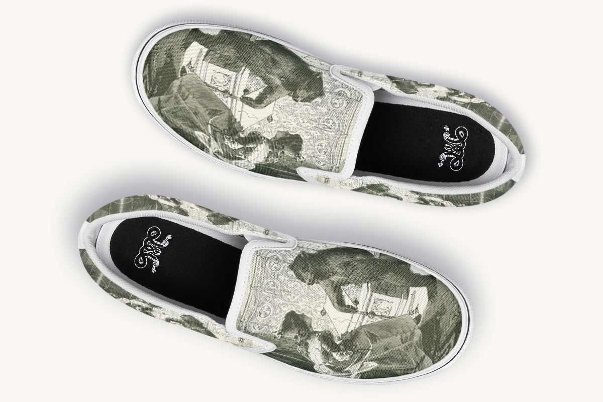 The Bear Shall Be Thy Choice Cream Slip On Shoes - Jaded Lament