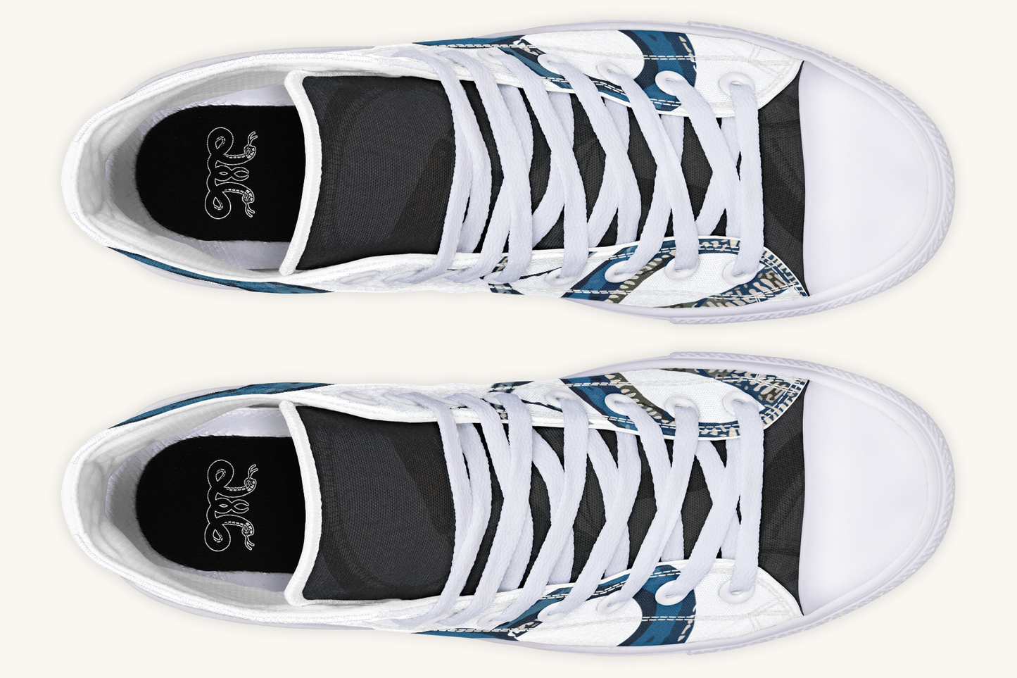 Blue Snake White Hightops - Jaded Lament