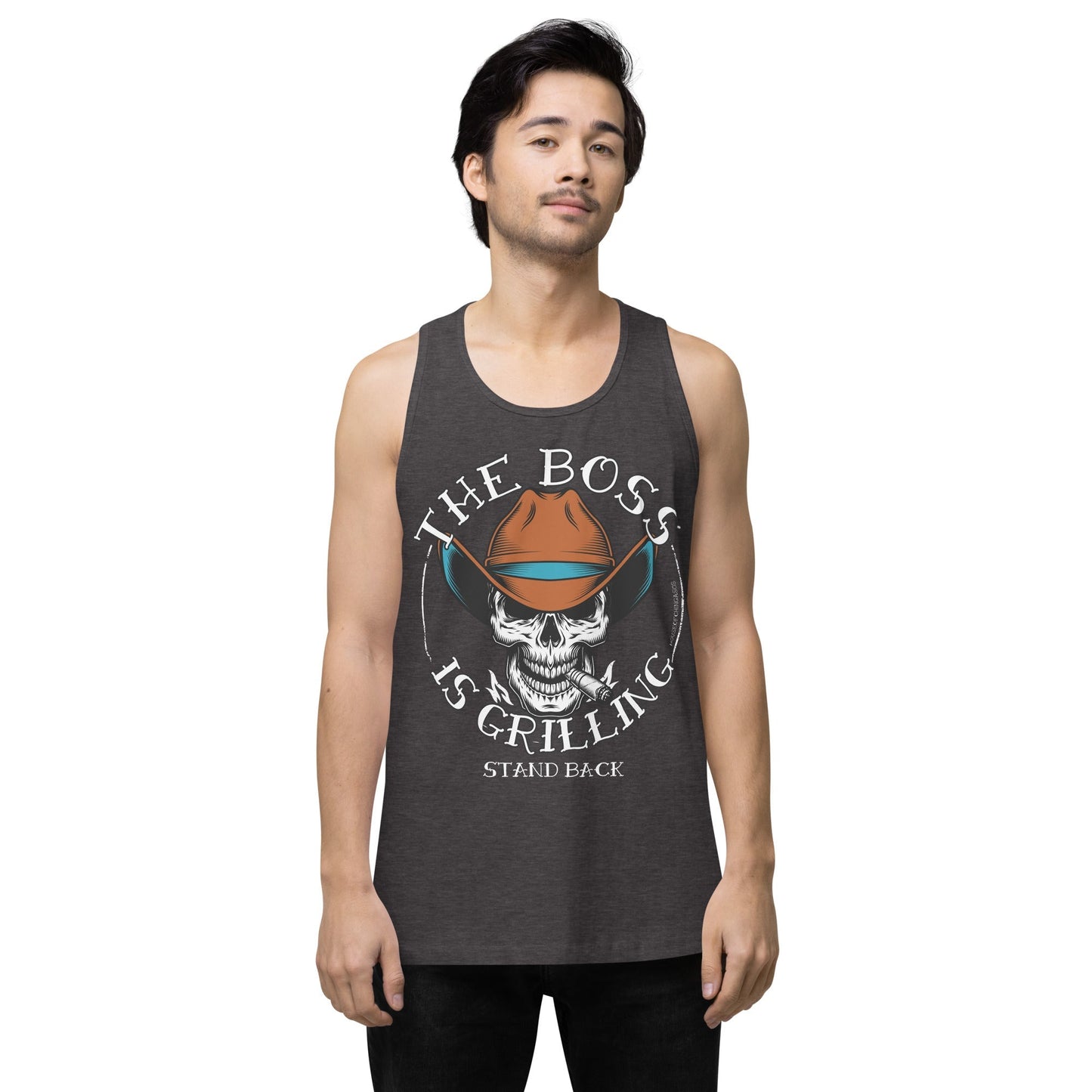 Men’s Premium Heritage The Boss Is Grilling OG Tank top