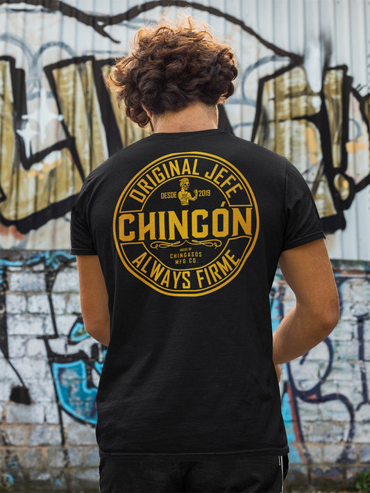 Deluxe Chingon Jefe Black & Gold  Cantina T-Shirt ( Front & Back Print )