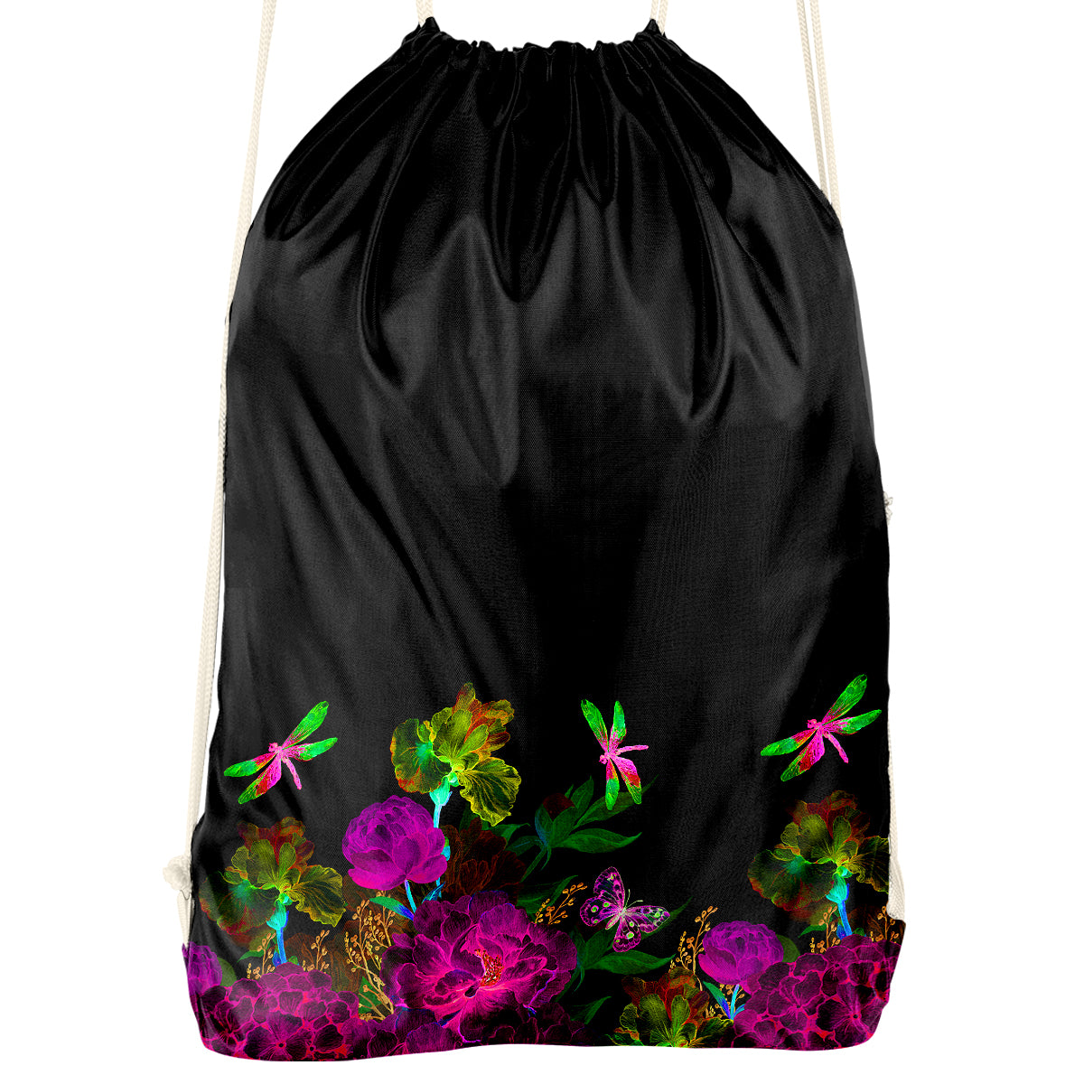 Flowers And Dragonfly Black Original