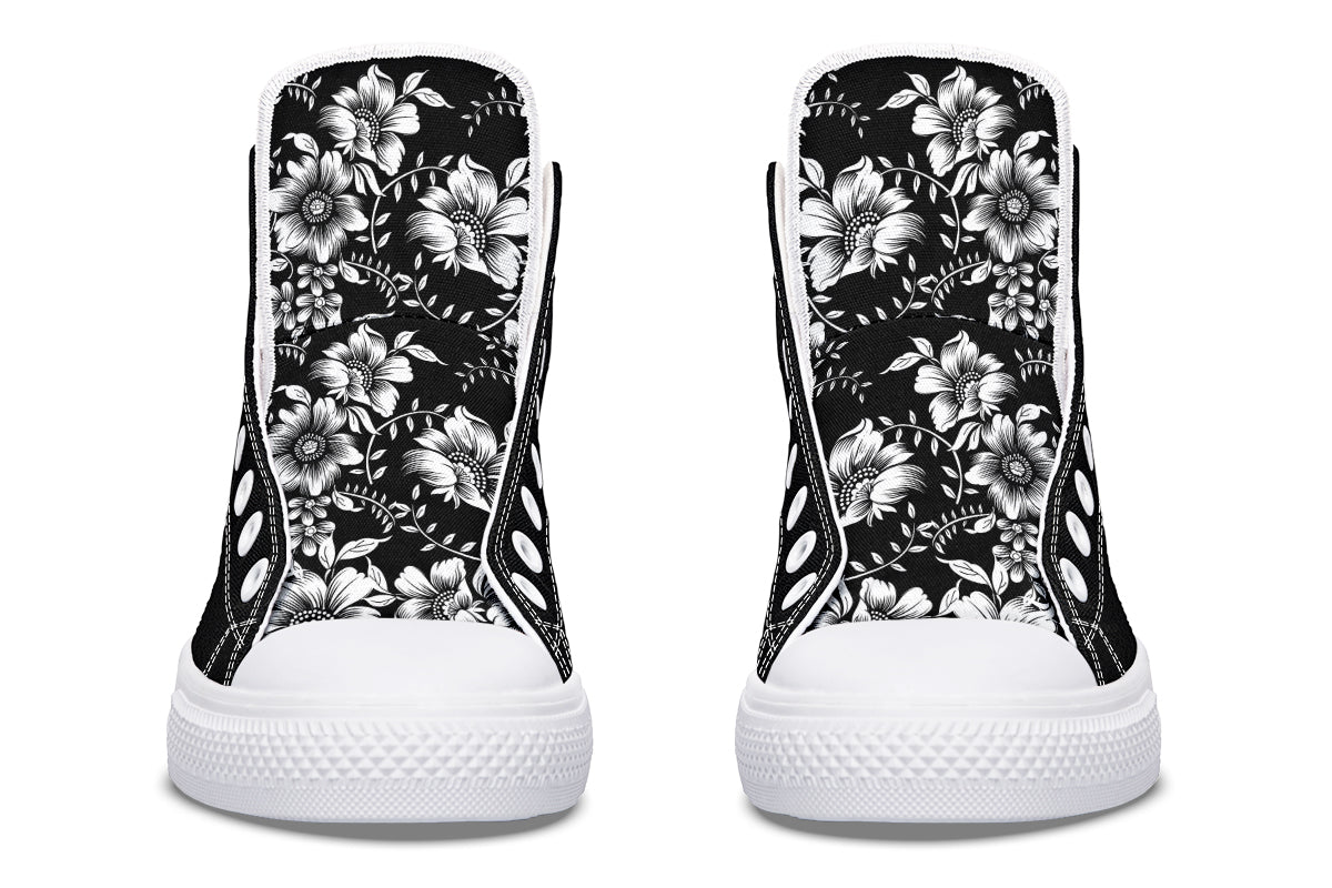 Midnight Blossom Black High Top Sneakers