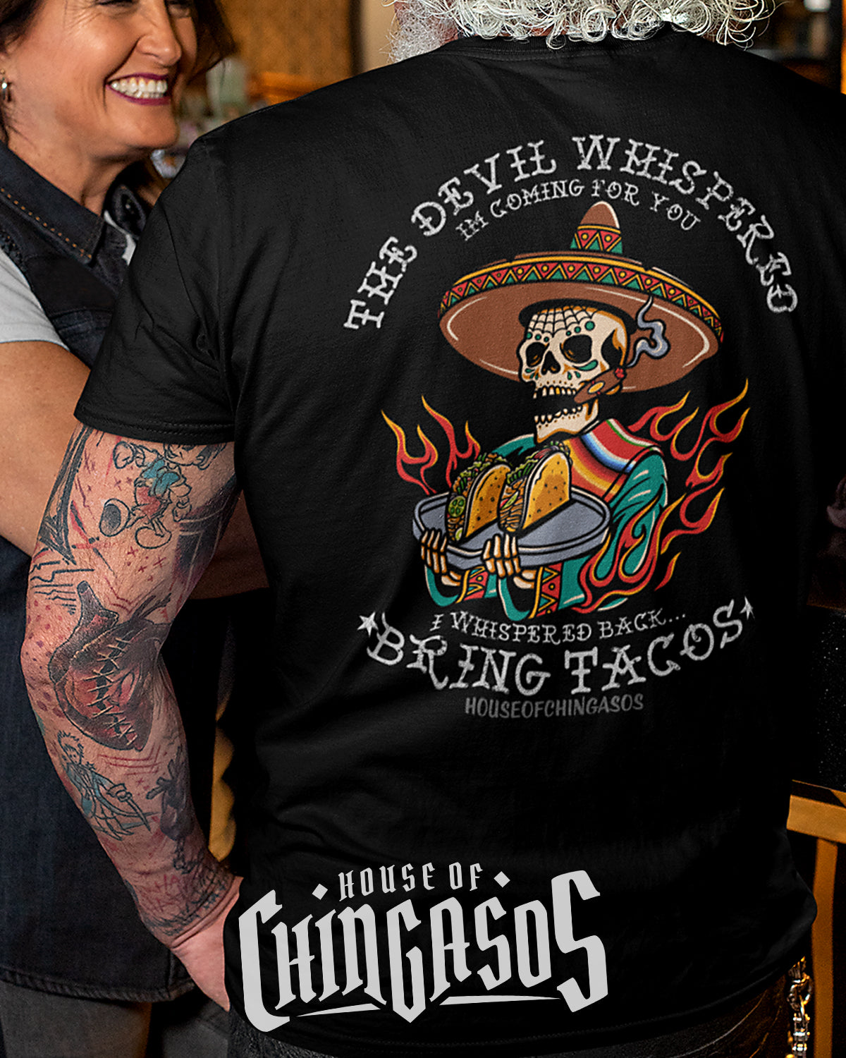 Premium the Devil Whispered... Taco Freak Tattoo T-shirt ( Front & Back ) Print