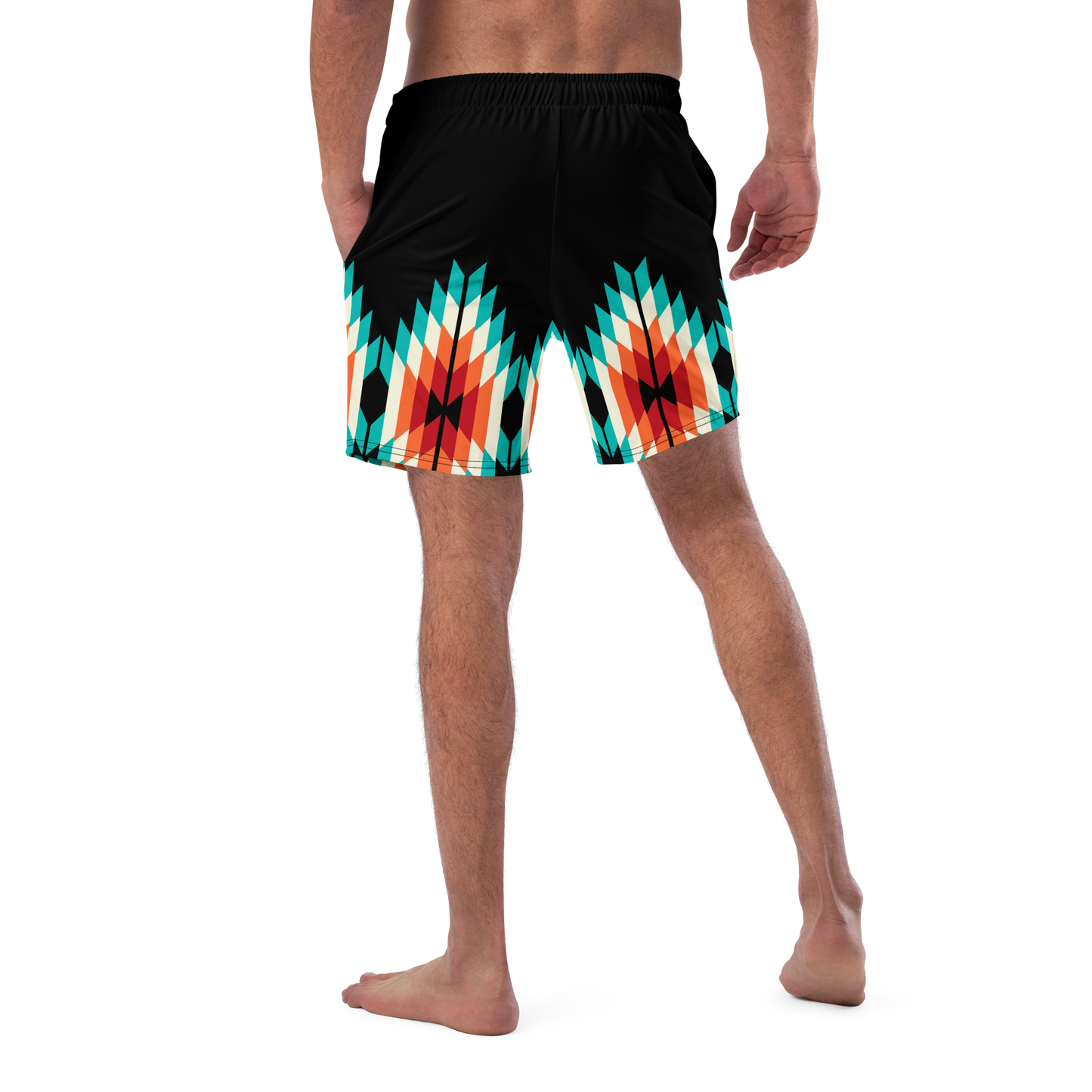 Teal and Orange Summer Azteca Print Men Swim-trunks