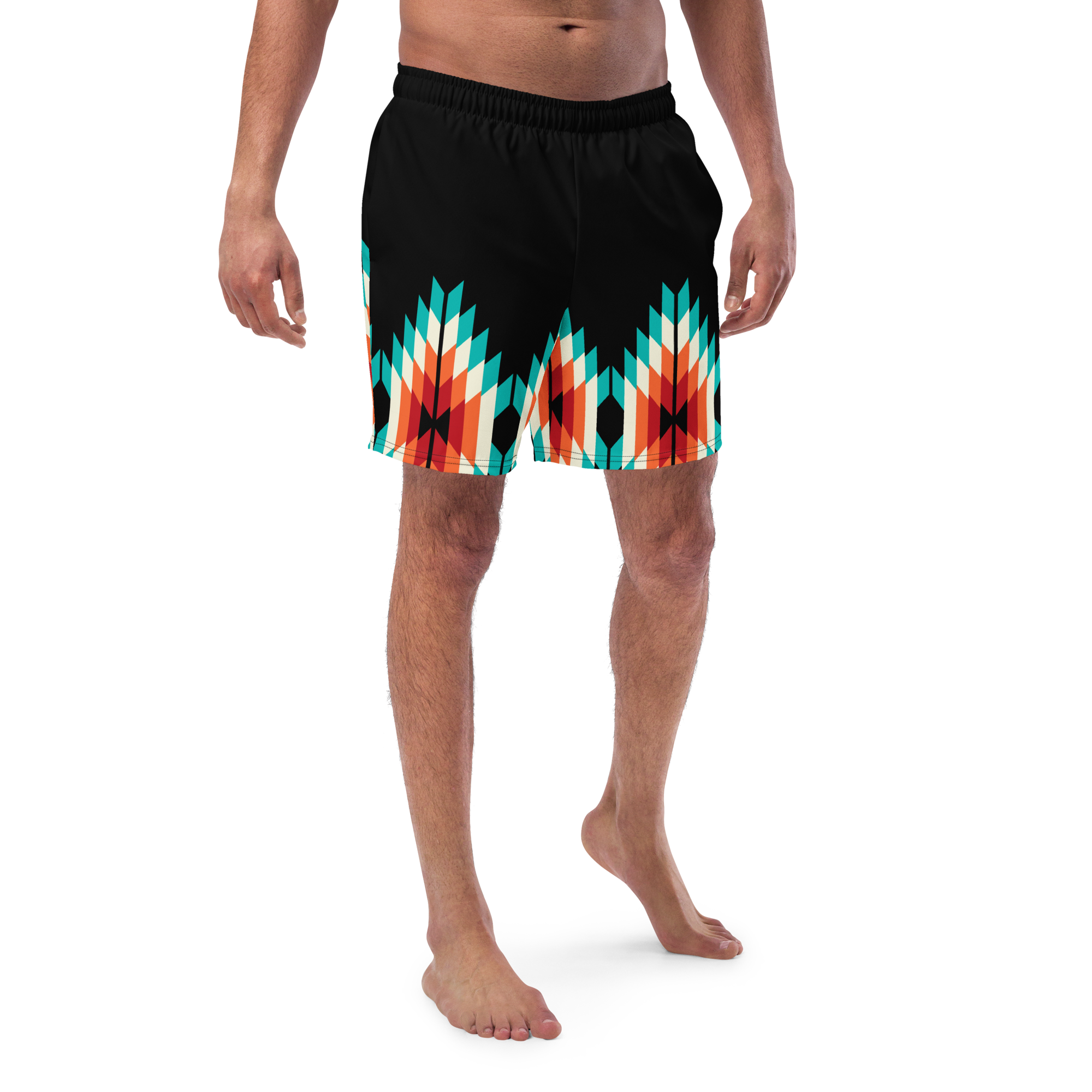 Teal and Orange Summer Azteca Print Men Swim-trunks