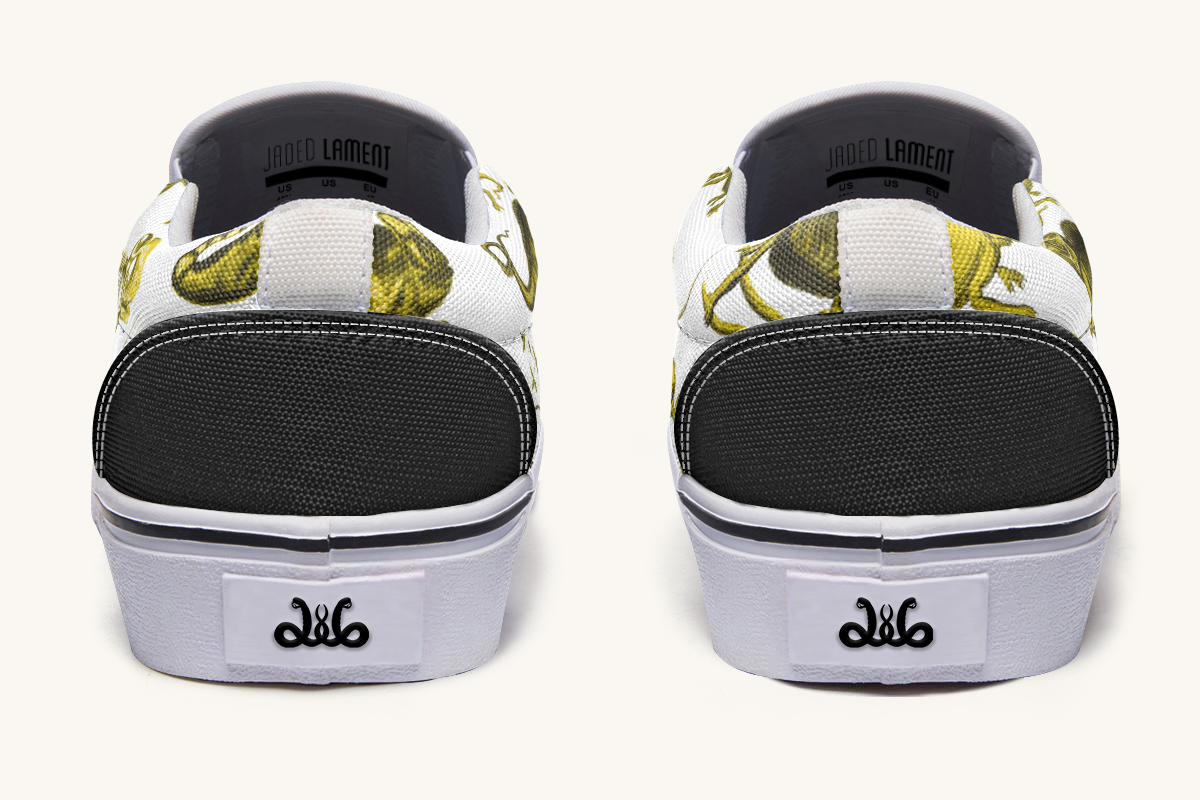 Reptilian In Bloom Yellow White Slip On Shoes - Jaded Lament