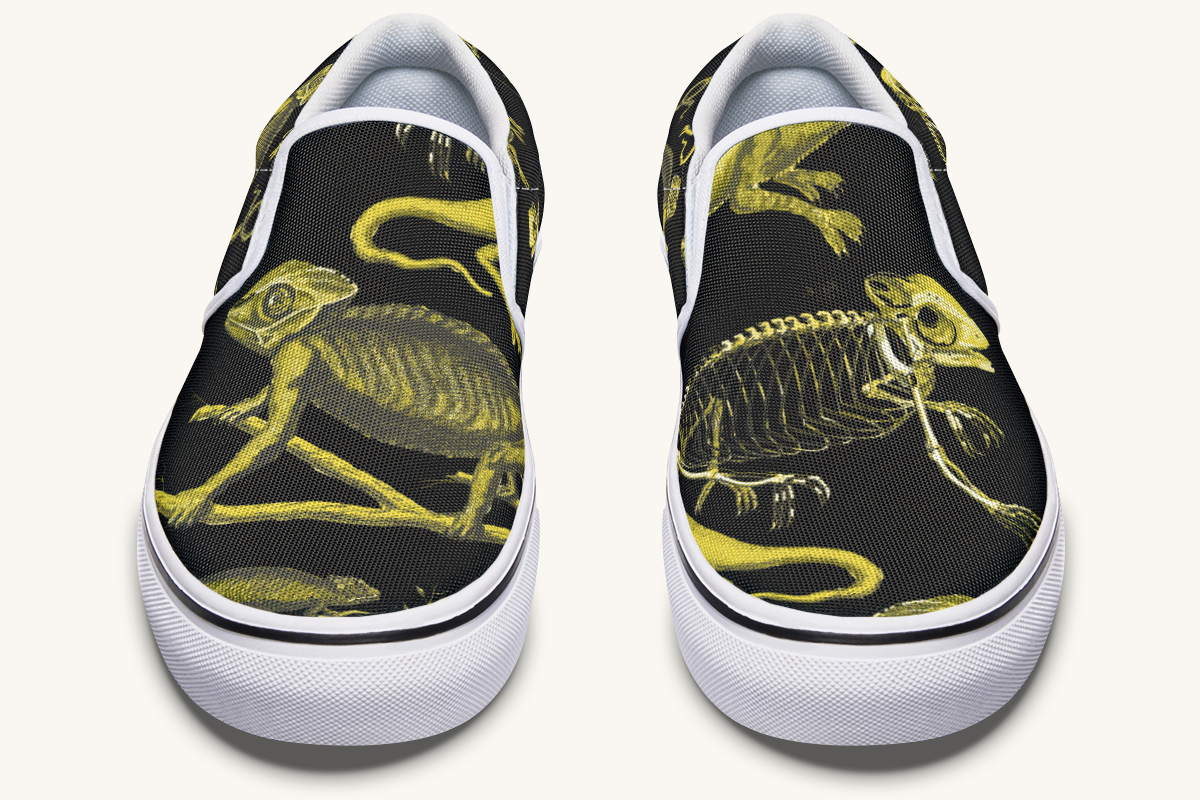 Reptilian In Bloom Yellow Black Slip On Shoes - Jaded Lament