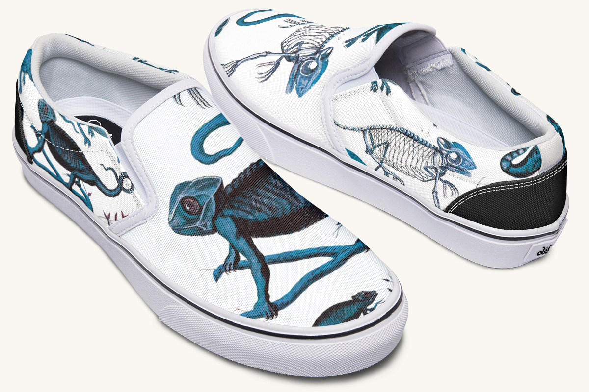 Reptilian In Bloom Blue White Slip On Shoes - Jaded Lament