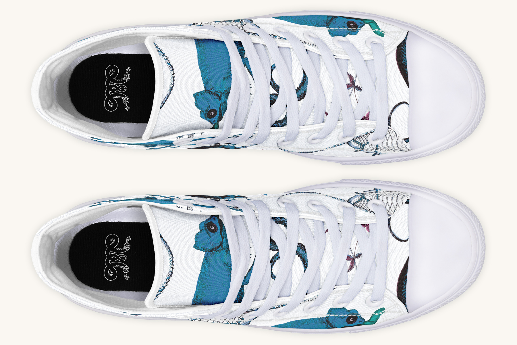 Reptilianin Bloom White Blue Hightops - Jaded Lament