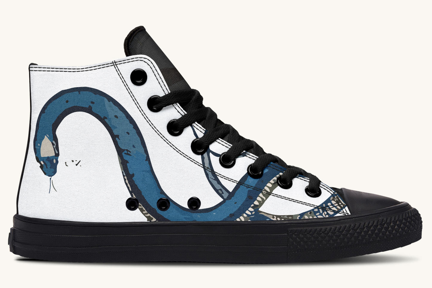 Blue Snake White Hightops - Jaded Lament