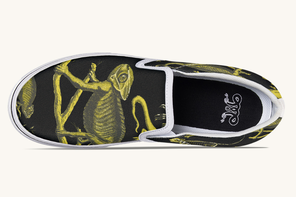 Reptilian In Bloom Yellow Black Slip On Shoes - Jaded Lament