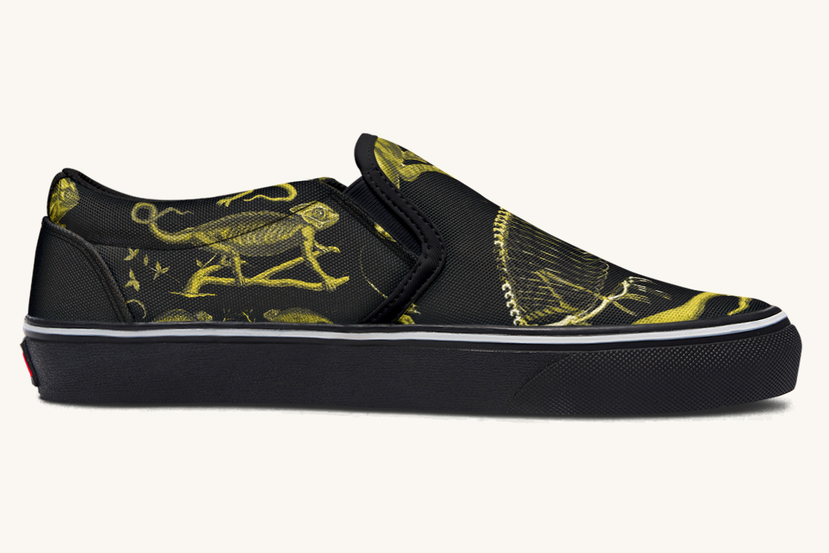 Reptilian In Bloom Yellow Black Slip On Shoes - Jaded Lament