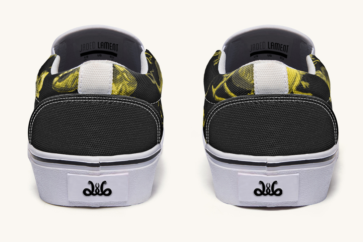 Reptilian In Bloom Yellow Black Slip On Shoes - Jaded Lament