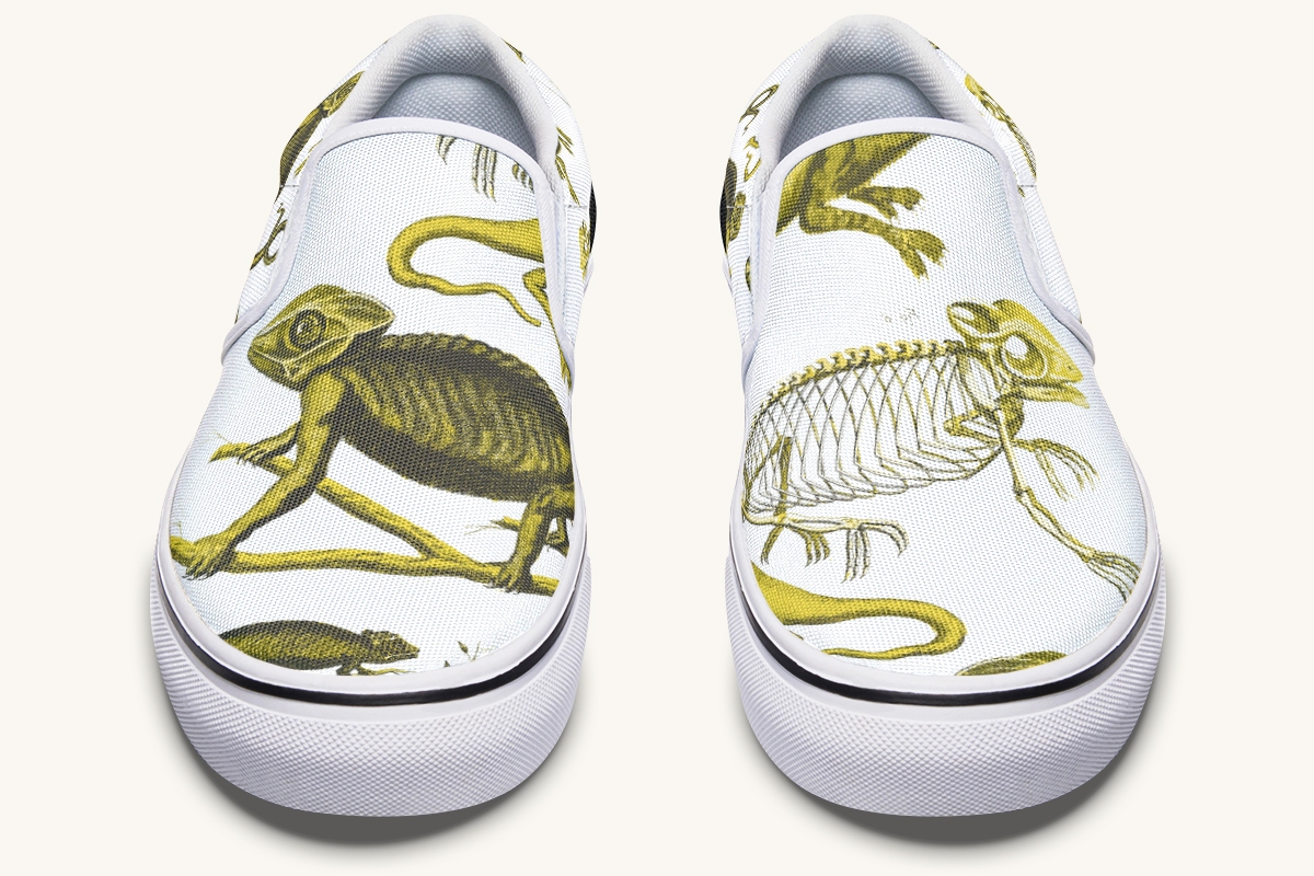 Reptilian In Bloom Yellow White Slip On Shoes - Jaded Lament
