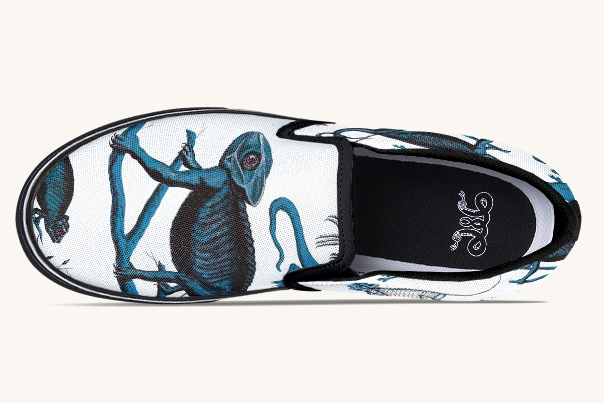 Reptilian In Bloom Blue White Slip On Shoes - Jaded Lament