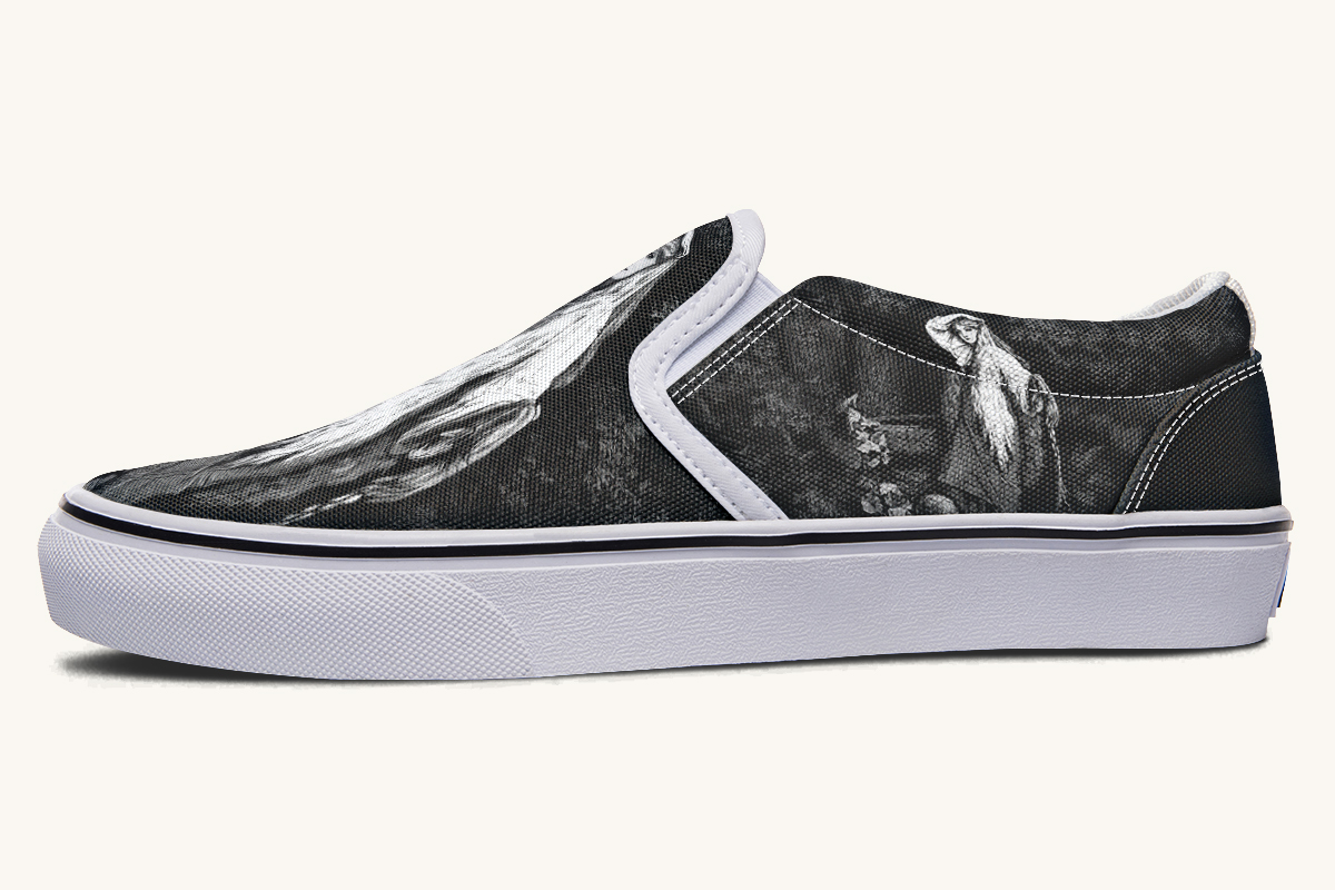 She Watched The Bones Sink Black Slip On Shoes - Jaded Lament