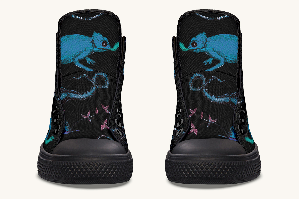 Reptilianin Bloom Black Blue Hightops - Jaded Lament