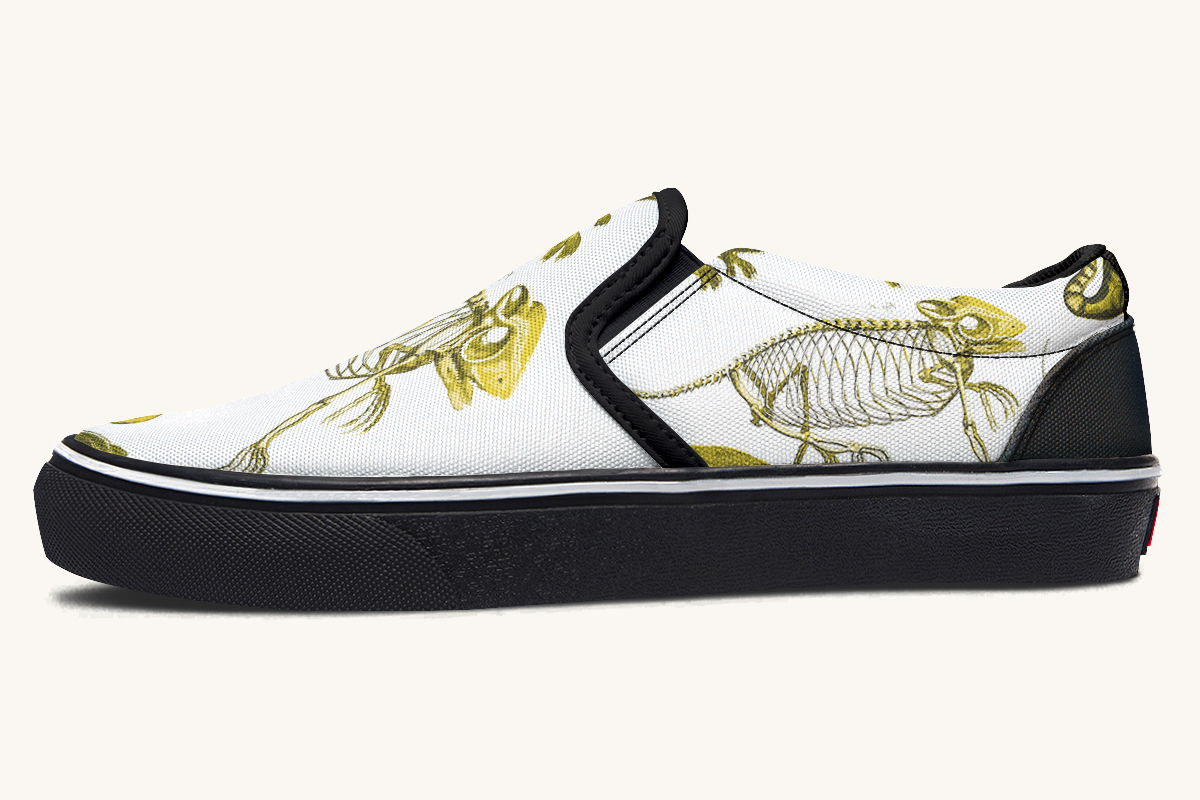 Reptilian In Bloom Yellow White Slip On Shoes - Jaded Lament