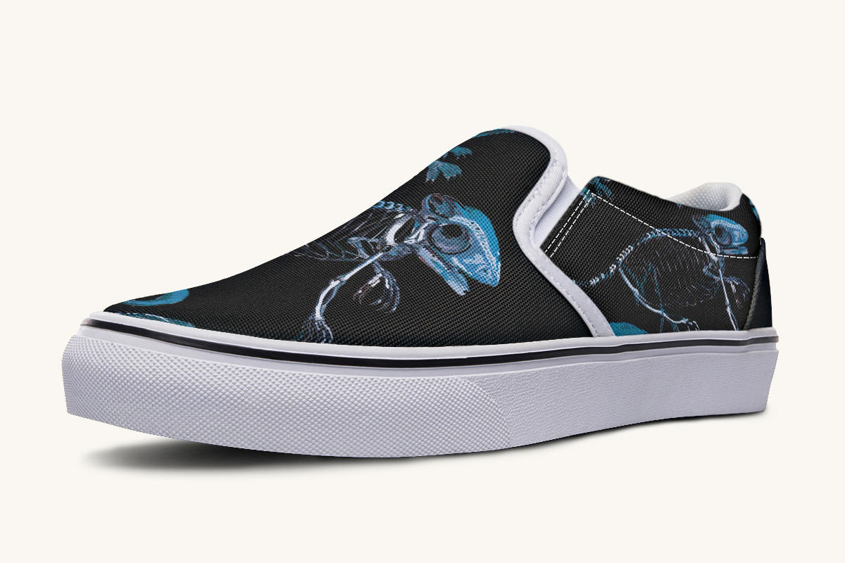 Reptilian In Bloom Blue Black Slip On Shoes - Jaded Lament