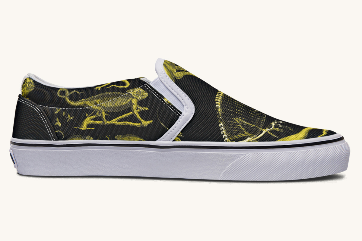 Reptilian In Bloom Yellow Black Slip On Shoes - Jaded Lament