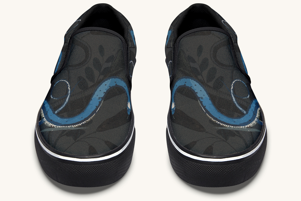 Blue Snake Black Slip On Shoes - Jaded Lament
