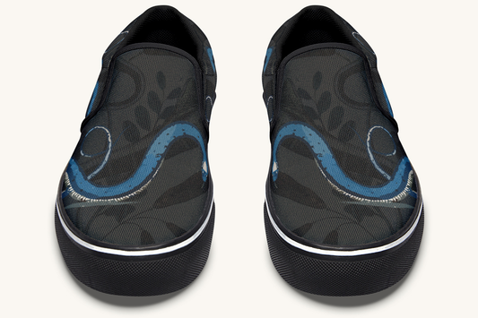 Blue Snake Black Slip On Shoes - Jaded Lament