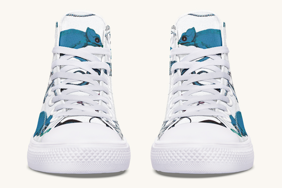 Reptilianin Bloom White Blue Hightops - Jaded Lament