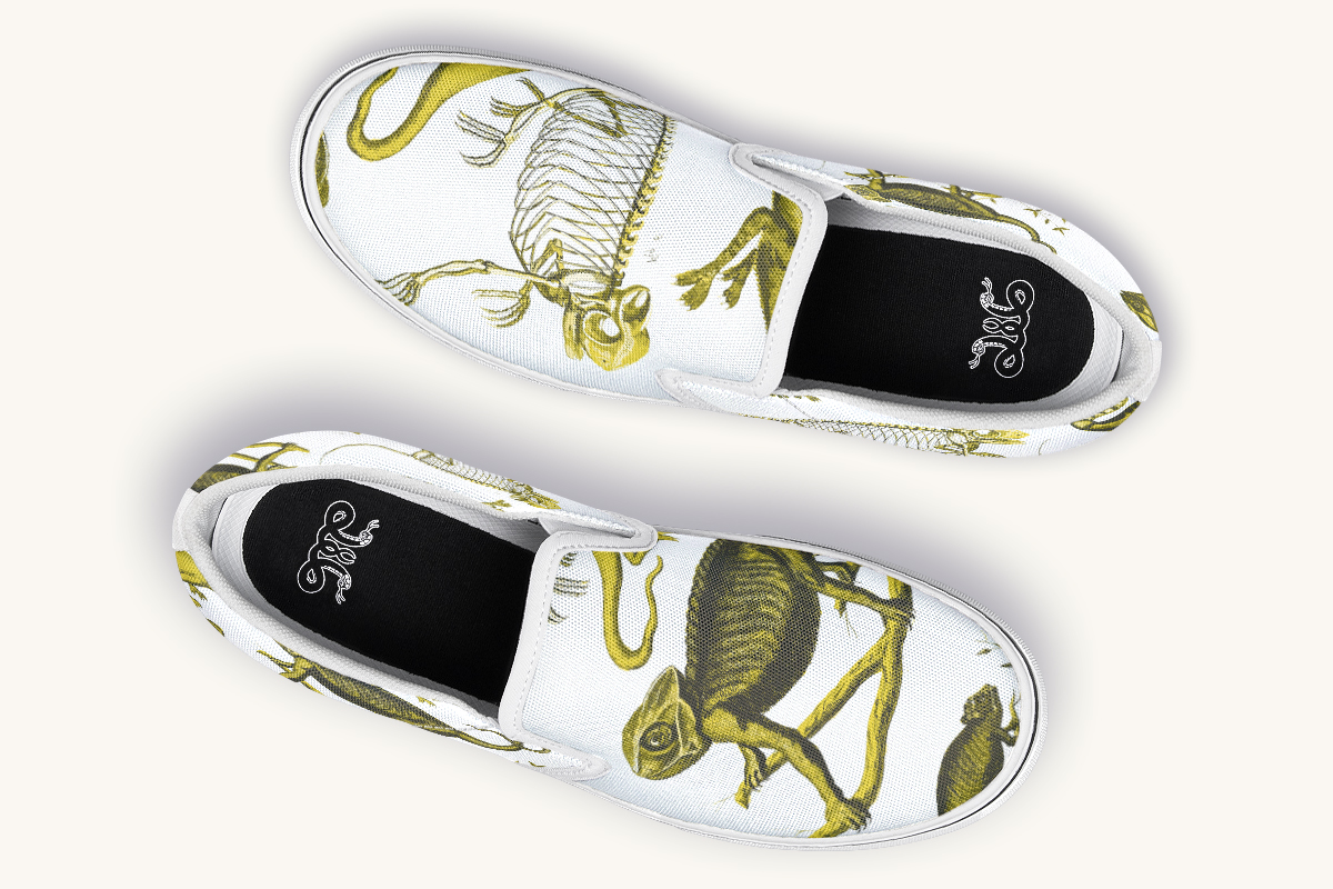Reptilian In Bloom Yellow White Slip On Shoes - Jaded Lament