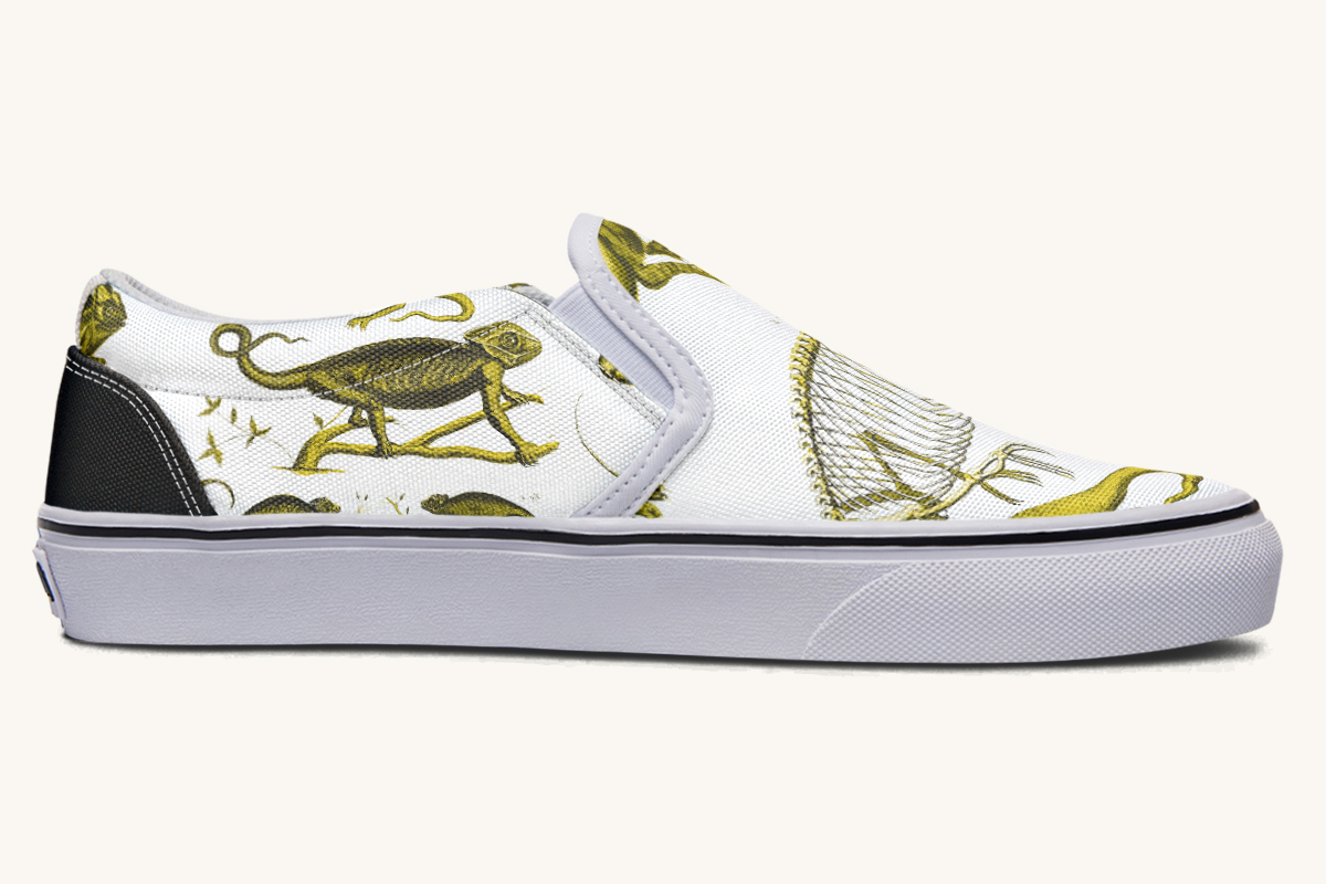 Reptilian In Bloom Yellow White Slip On Shoes - Jaded Lament