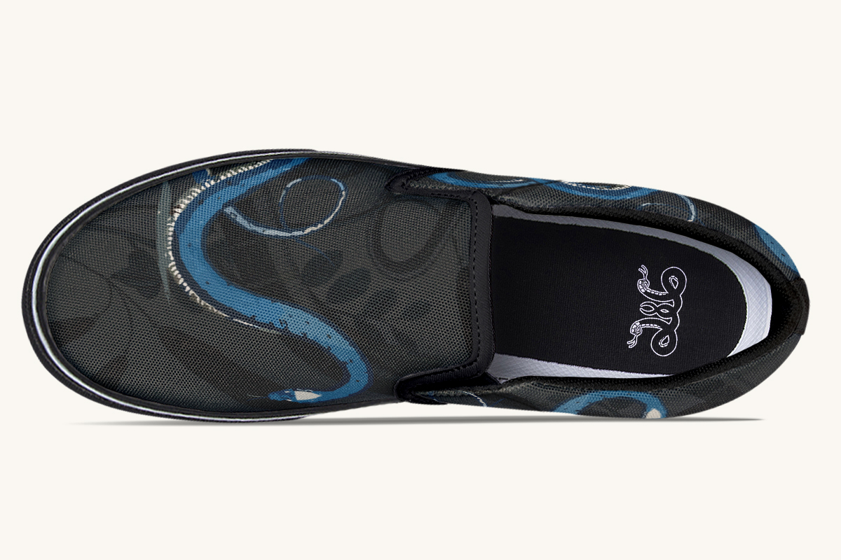 Blue Snake Black Slip On Shoes - Jaded Lament