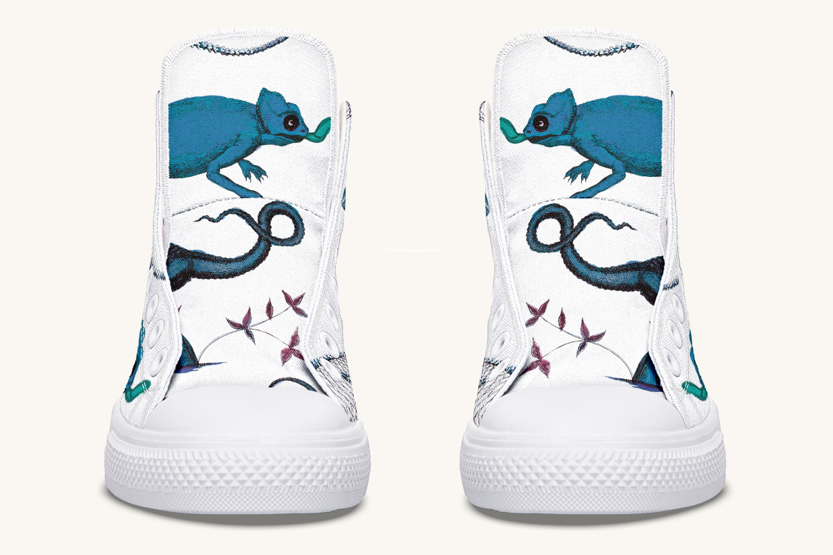 Reptilianin Bloom White Blue Hightops - Jaded Lament