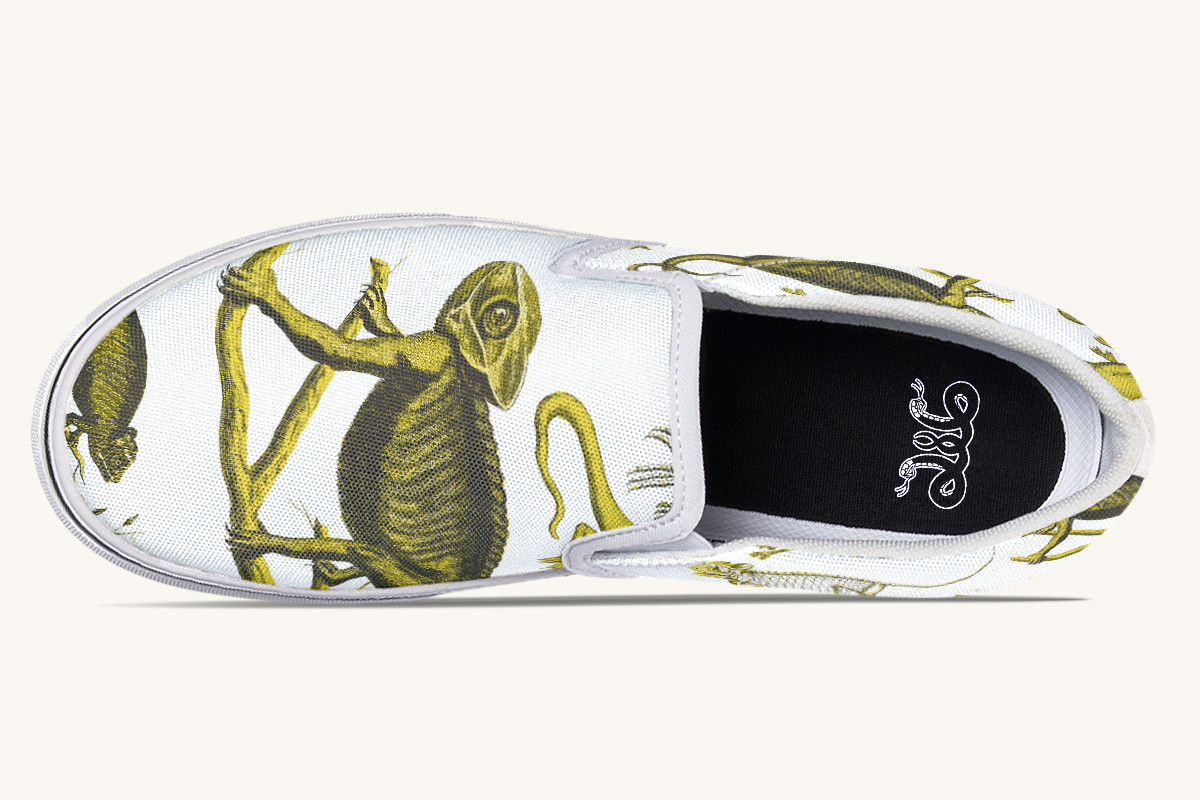Reptilian In Bloom Yellow White Slip On Shoes - Jaded Lament