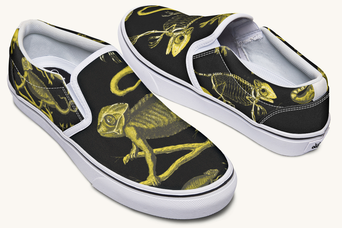 Reptilian In Bloom Yellow Black Slip On Shoes - Jaded Lament