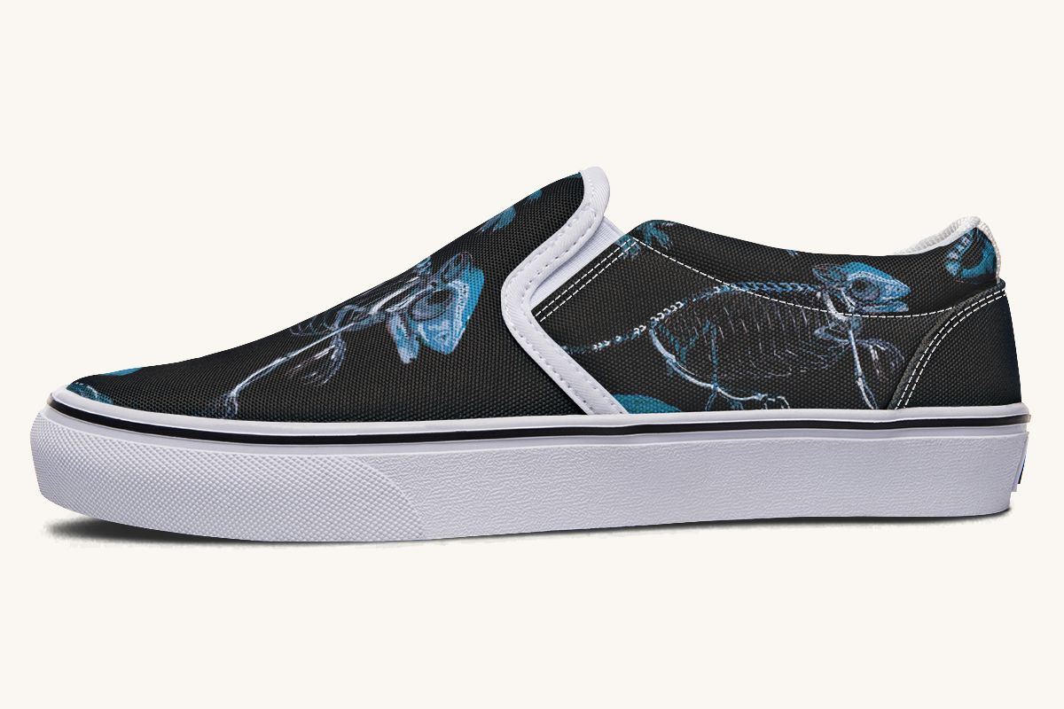 Reptilian In Bloom Blue Black Slip On Shoes - Jaded Lament