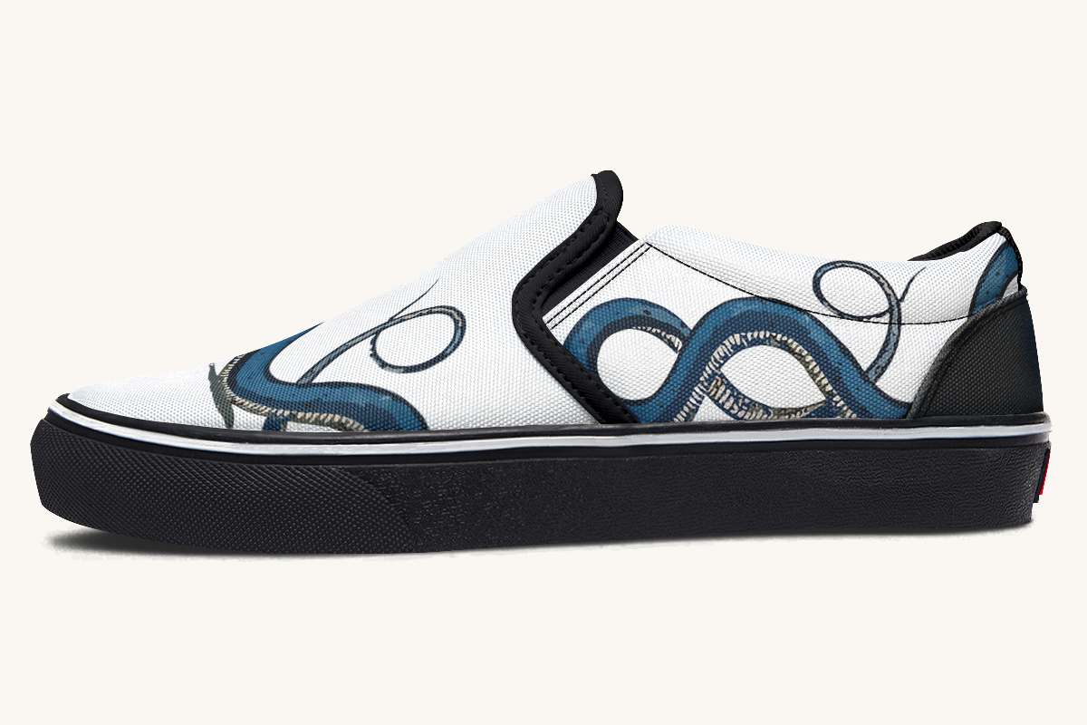 Blue Snake White Slip On Shoes - Jaded Lament