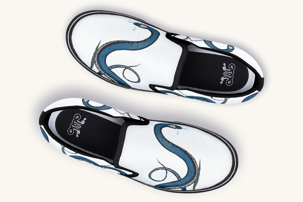 Blue Snake White Slip On Shoes - Jaded Lament