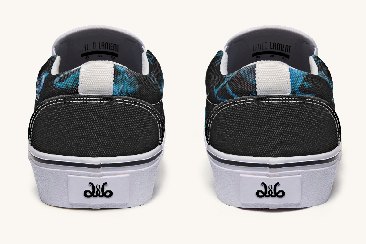 Reptilian In Bloom Blue Black Slip On Shoes - Jaded Lament