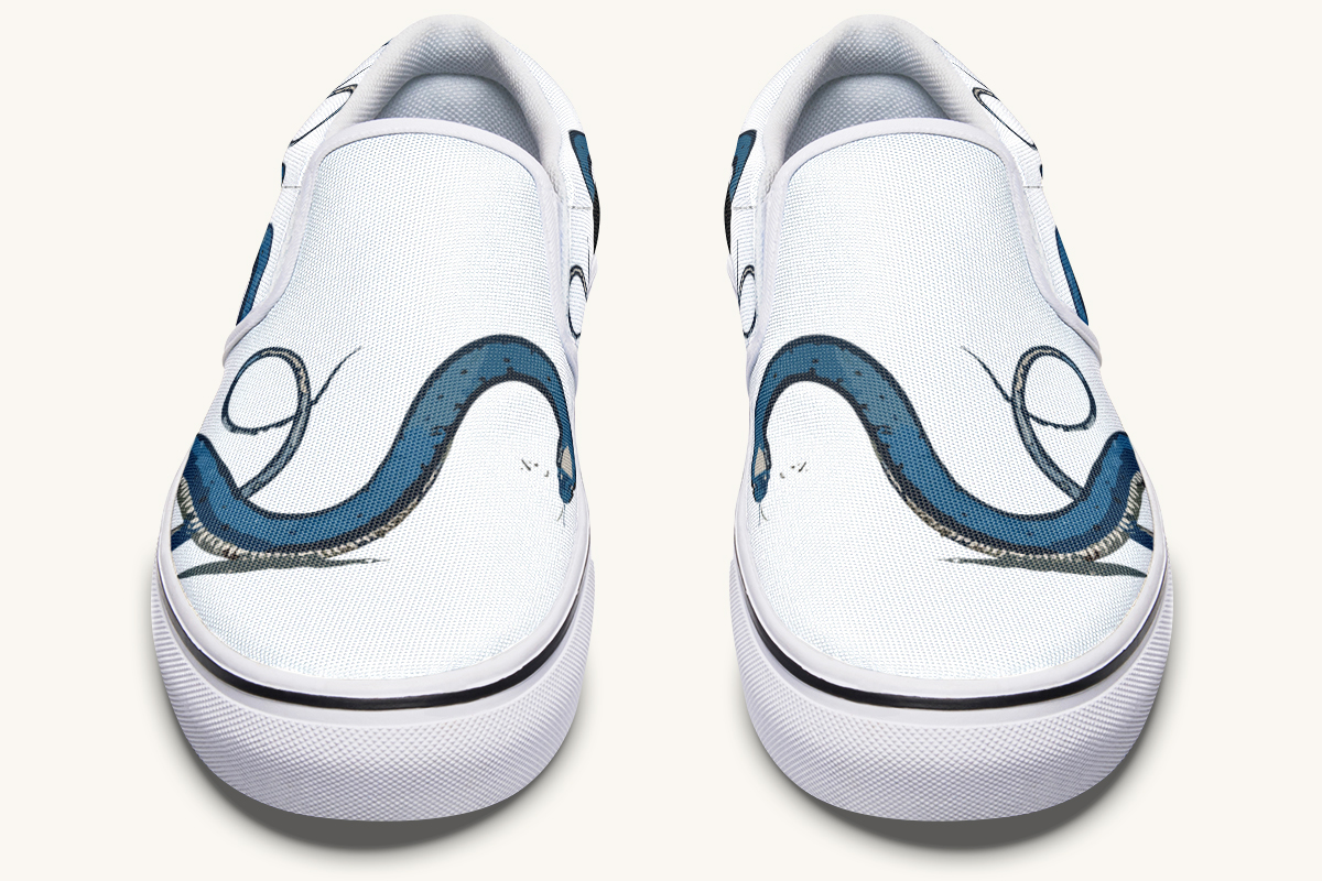 Blue Snake White Slip On Shoes - Jaded Lament