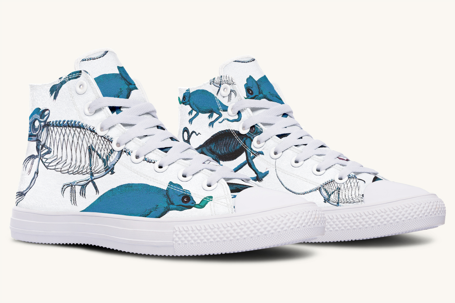 Reptilianin Bloom White Blue Hightops - Jaded Lament