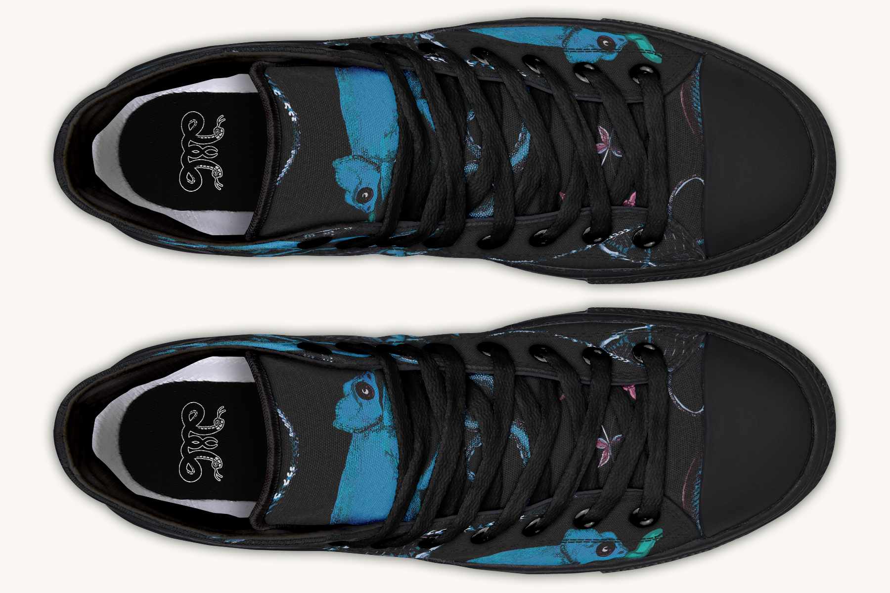Reptilianin Bloom Black Blue Hightops - Jaded Lament