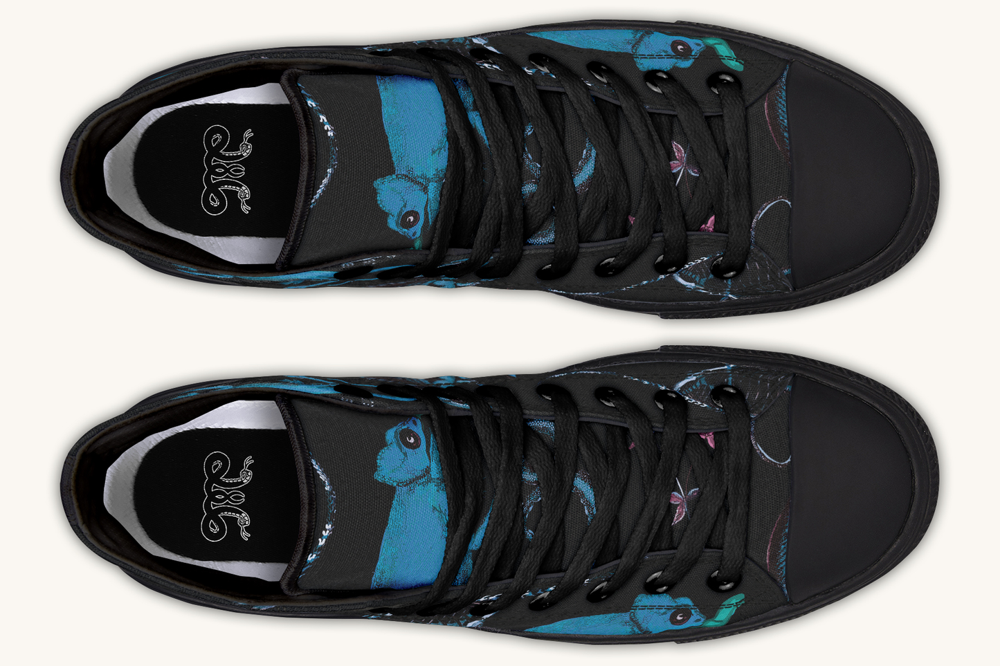Reptilianin Bloom Black Blue Hightops - Jaded Lament