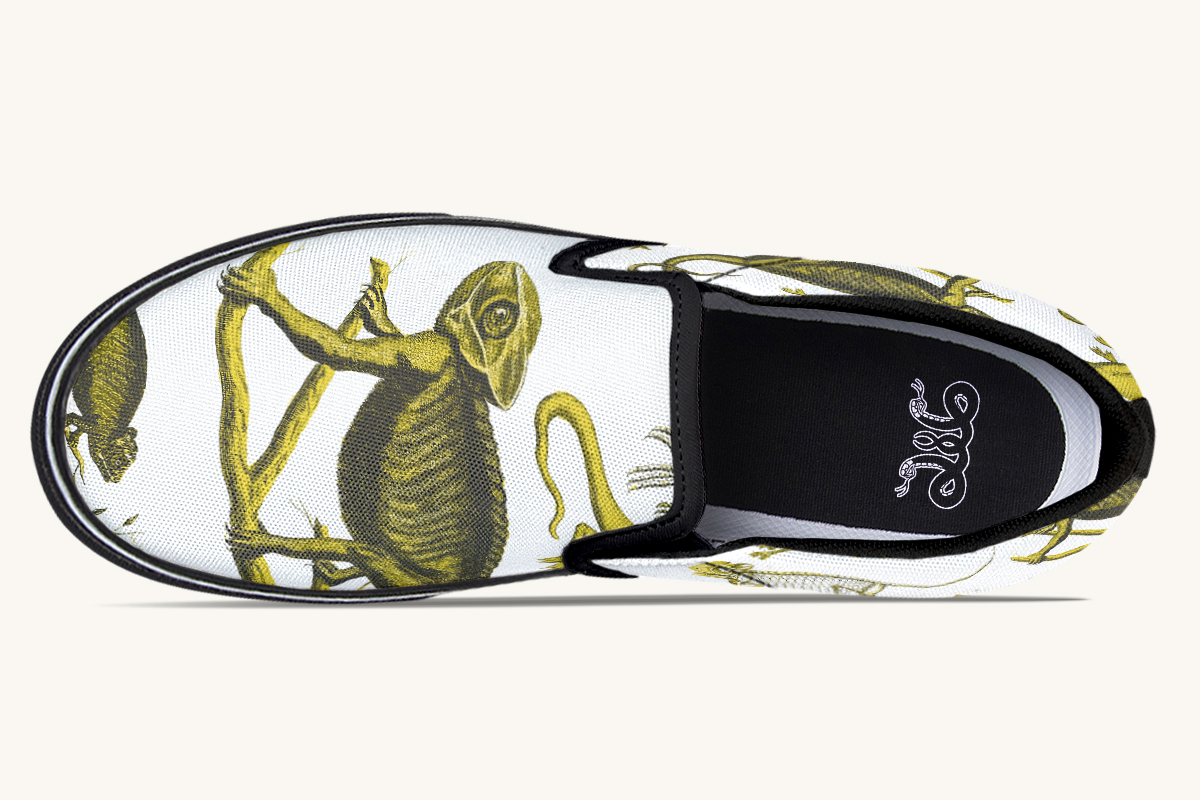 Reptilian In Bloom Yellow White Slip On Shoes - Jaded Lament