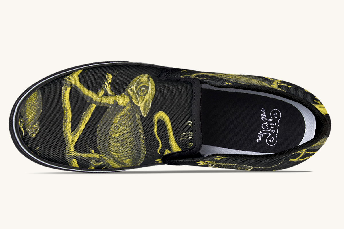Reptilian In Bloom Yellow Black Slip On Shoes - Jaded Lament