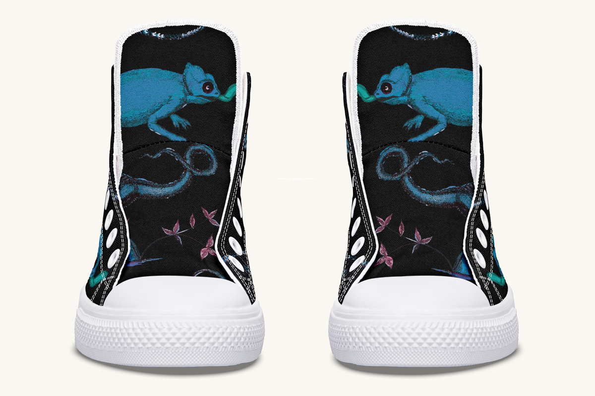 Reptilianin Bloom Black Blue Hightops - Jaded Lament