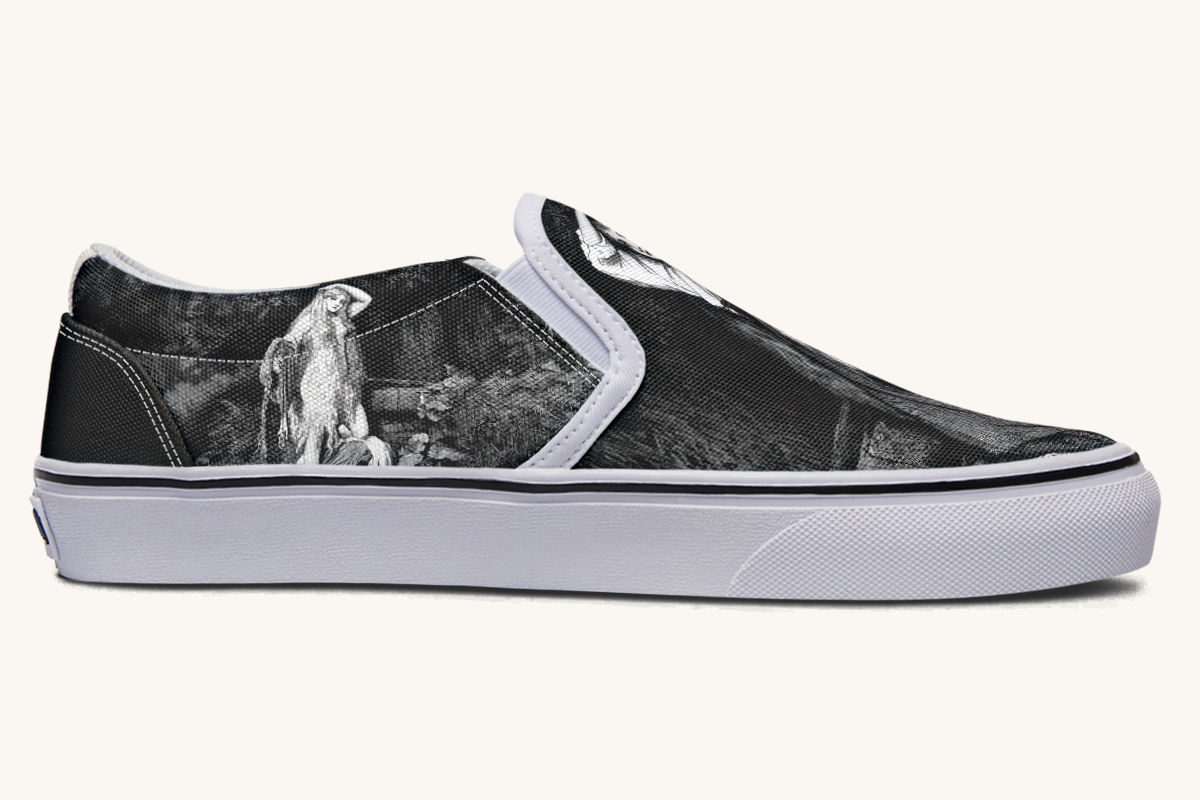 She Watched The Bones Sink Black Slip On Shoes - Jaded Lament