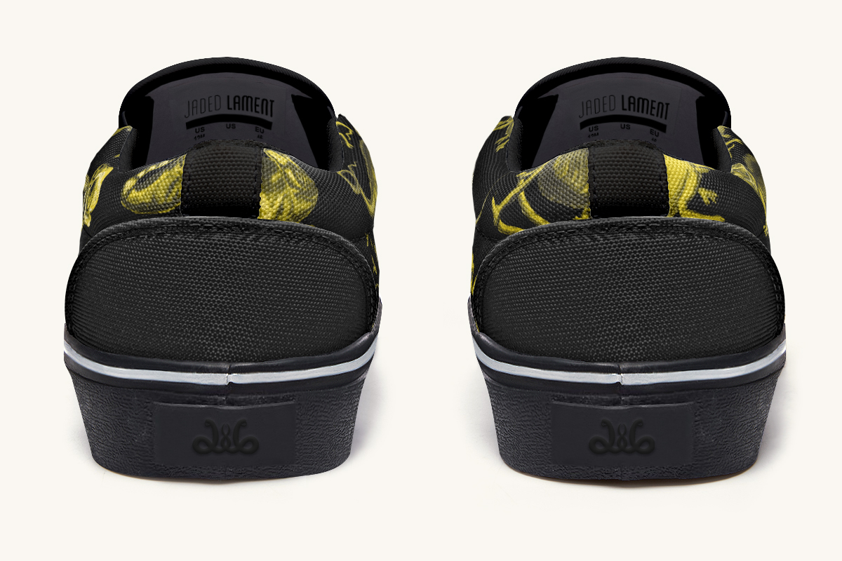 Reptilian In Bloom Yellow Black Slip On Shoes - Jaded Lament