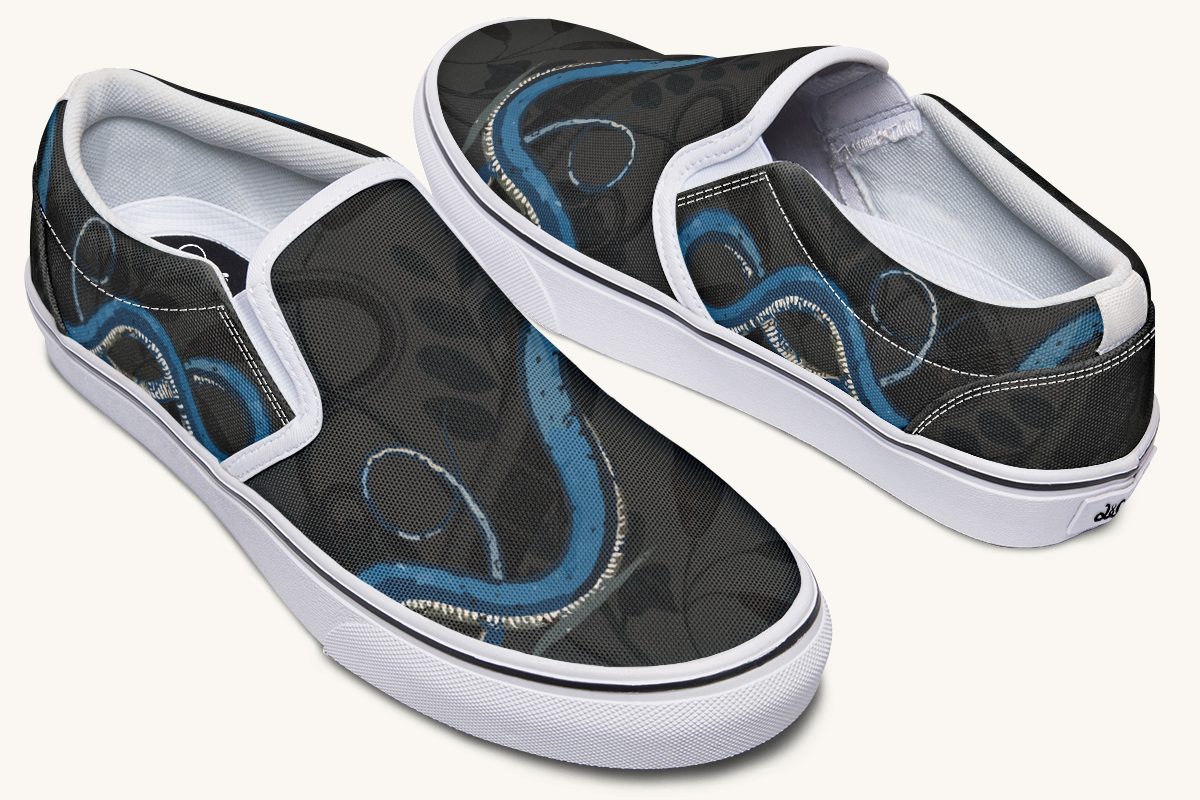 Blue Snake Black Slip On Shoes - Jaded Lament