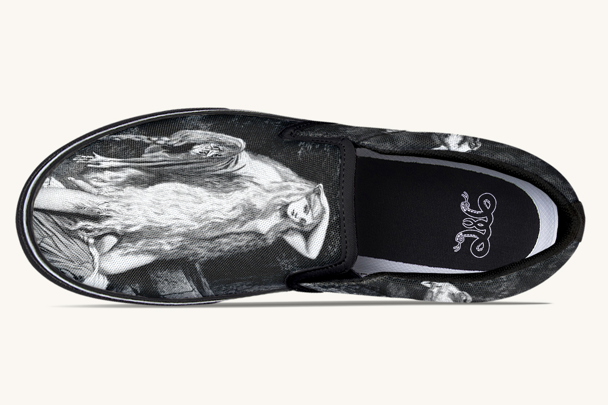 She Watched The Bones Sink Black Slip On Shoes - Jaded Lament